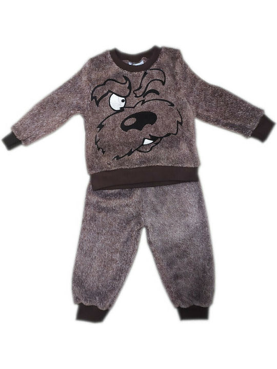 Galaxy Παιδική Πιτζάμα Χειμωνιάτικη Fleece Καφέ