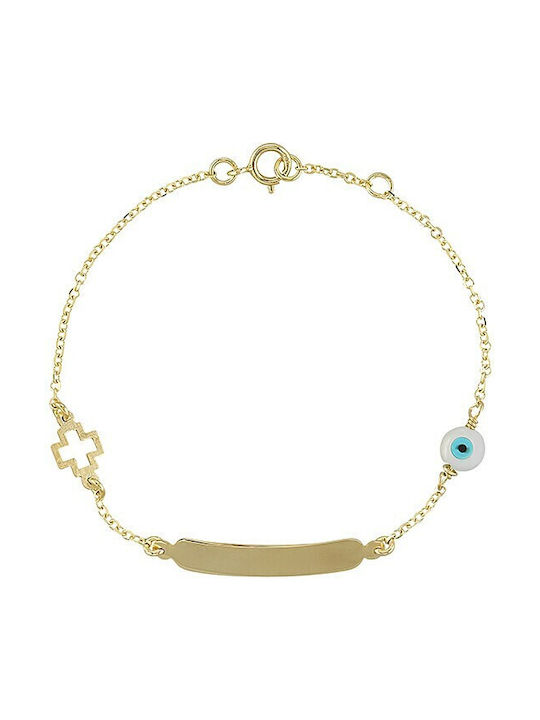 Verorama Kids Bracelet ID from Gold 14K with Σταυρό