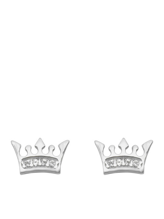 Kids Earrings Studs Crowns made of White Gold 9K