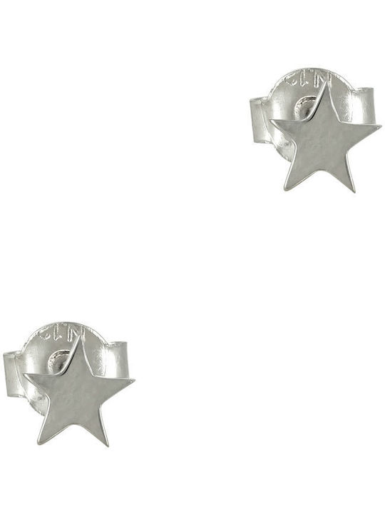 Kids Earrings Studs Stars from White Gold 9K