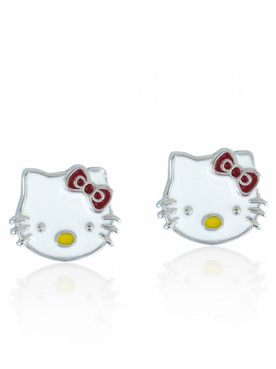 Bijou Box Hello Kitty Υποαλλεργικά Παιδικά Σκουλαρίκια Καρφωτά από Ασήμι