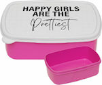 Happy Girls Are Prettiest Kids Lunch Plastic Box Pink L18xW13xH6cm