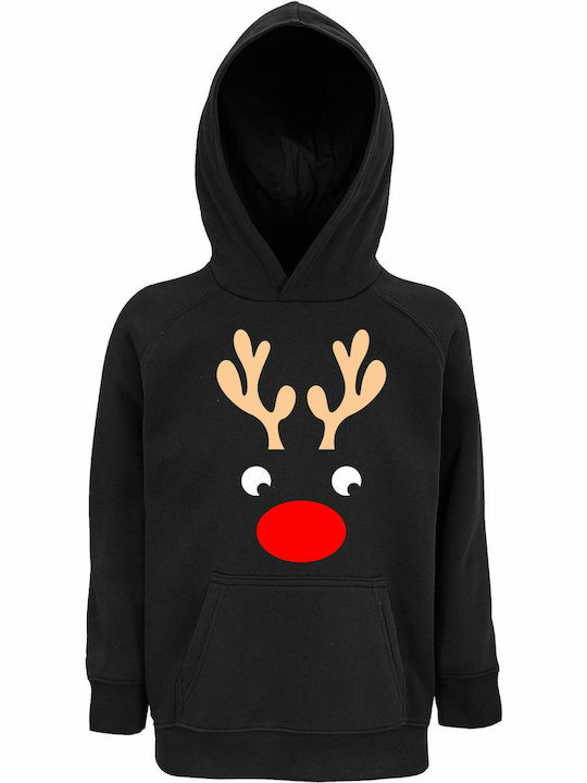 kirikoko Παιδικό Φούτερ με Κουκούλα και Τσέπες Black Rudolph The Red Nosed Reindeer, Christmas