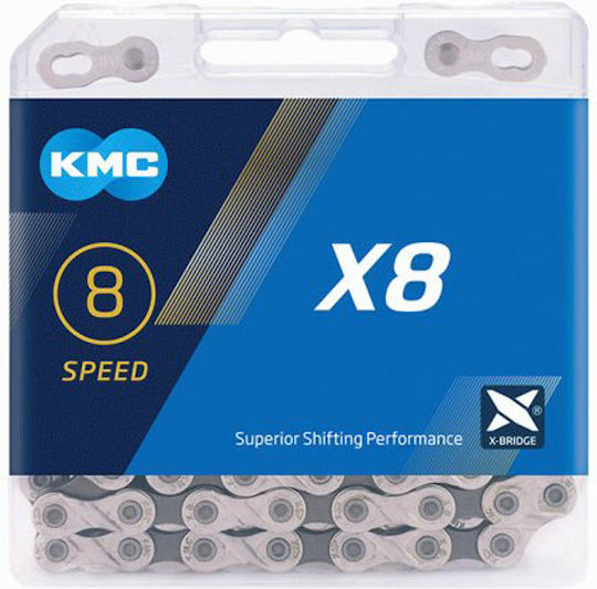 KMC Chain X8 Silver Bicycle Chain 8 / 7 / 6 Speed 114L Silver