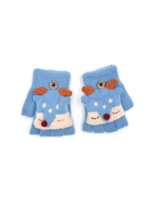 Knitted Kids Fingerless Gloves Light Blue