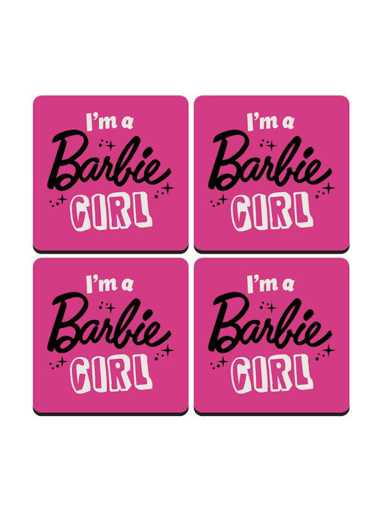 Wooden Pink Coasters I'm Barbie Girl 4pcs