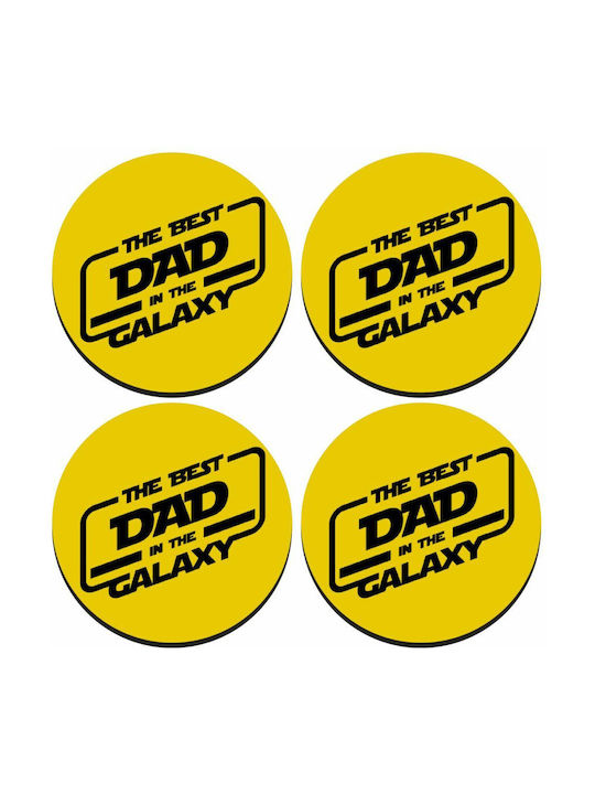 Koupakoupa Round Wooden Yellow Coasters Best Dad In Galaxy 4pcs