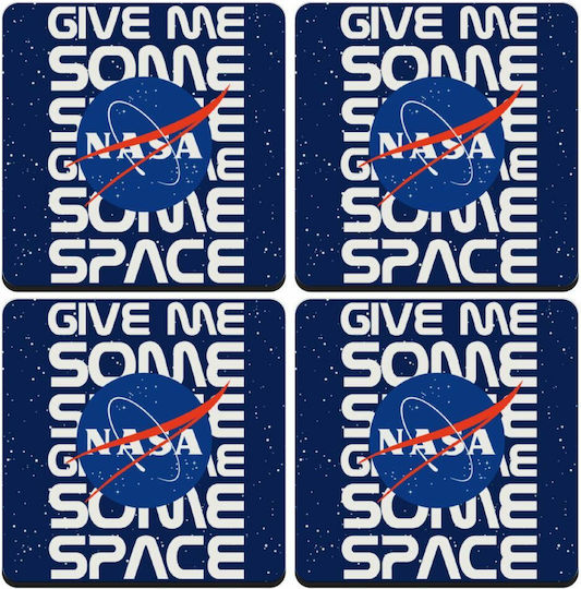 Koupakoupa Nasa Give Me Some Space Untersetzer Hölzernes Blau 4Stück