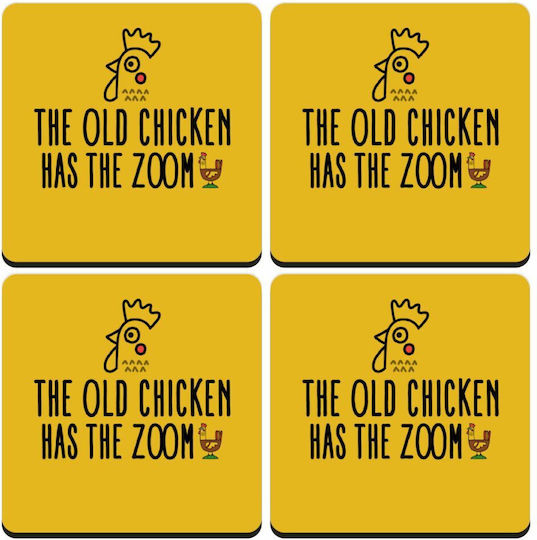Koupakoupa Old Chicken Has Zoom Untersetzer Hölzernes Gelb 4Stück