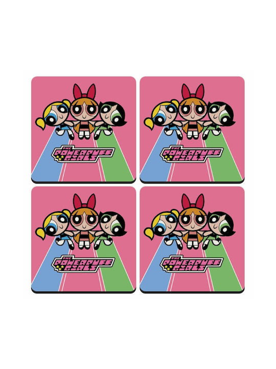 Koupakoupa Powerpuff Girls Σουβέρ Ξύλινο Ροζ 4τμχ