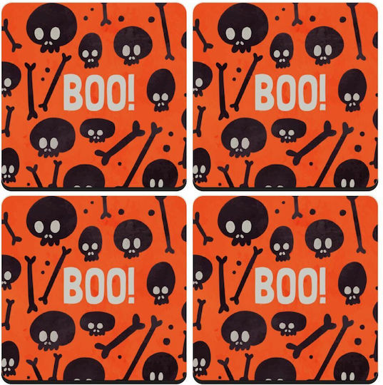 Koupakoupa Halloween Boo Σουβέρ Ξύλινο Πορτοκαλί 4τμχ