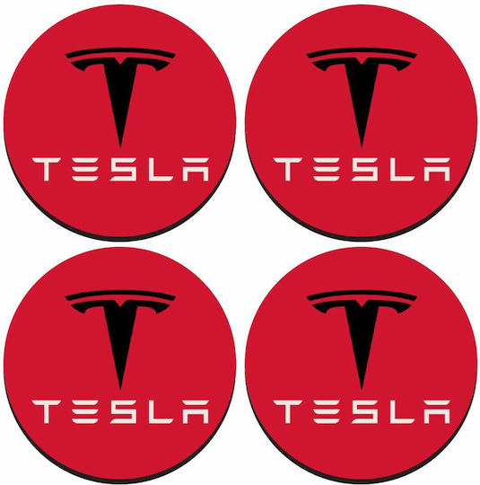 Koupakoupa Tesla Motors Σουβέρ Στρογγυλό Ξύλινο Κόκκινο 4τμχ