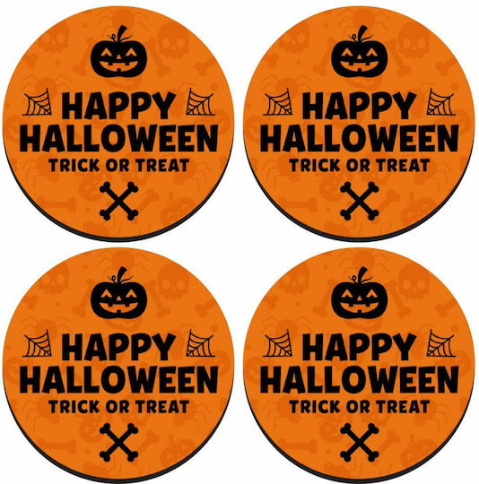 Koupakoupa Happy Halloween Pumpkin Заоблено Сувенир Дърво Оранжев 4бр
