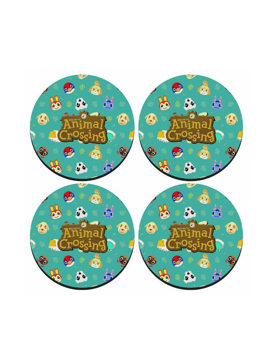 Koupakoupa Round Wooden Green Coasters Animal Crossing 4pcs