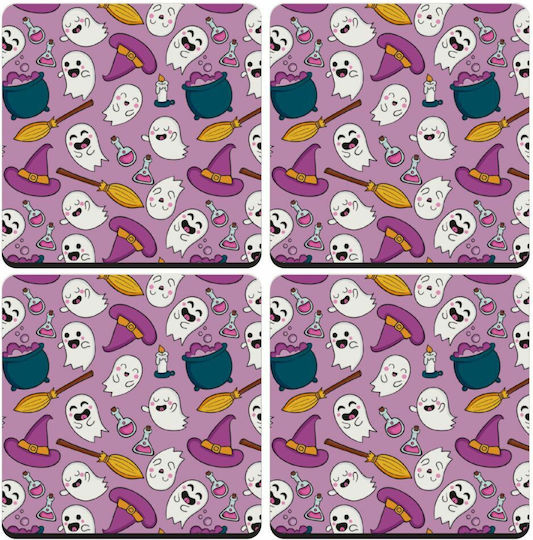 Koupakoupa Wooden Pink Coasters Happy Halloween 4pcs