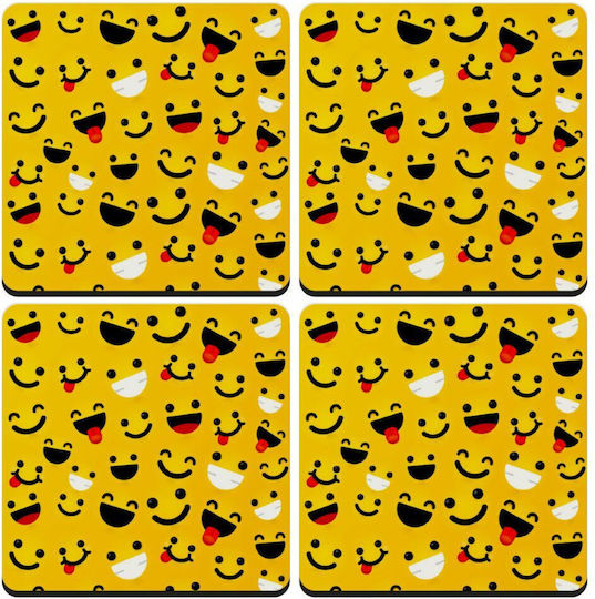 Koupakoupa Smilies Σουβέρ Ξύλινο Κίτρινο 4τμχ