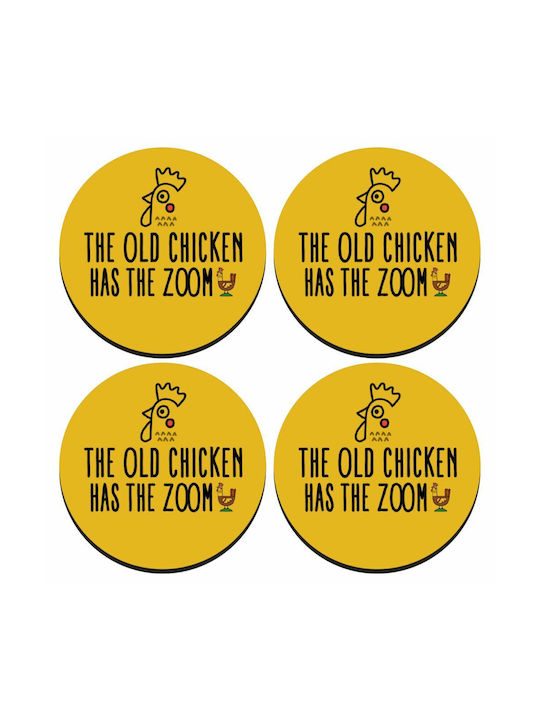 Koupakoupa Old Chicken Has Zoom Заоблено Сувенир Дърво Жълт 4бр