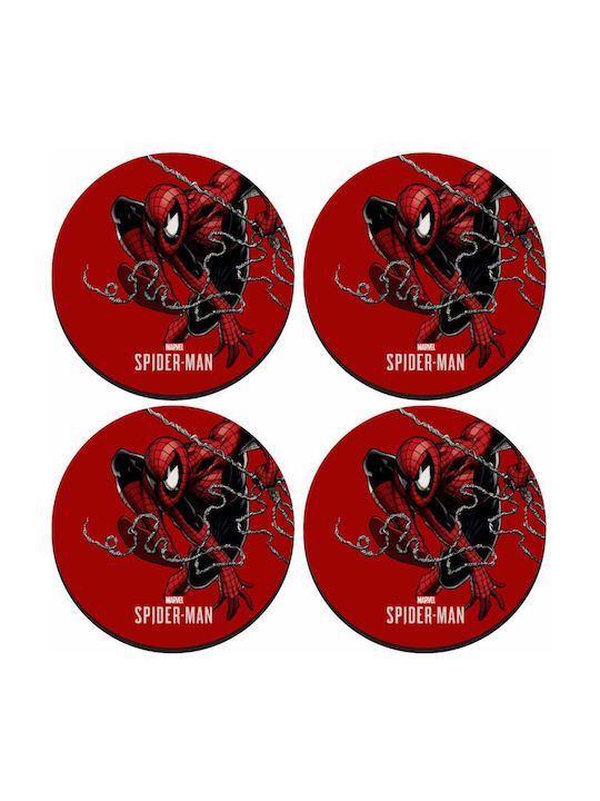 Koupakoupa Round Wooden Red Coasters Spider-man 4pcs