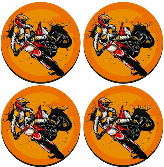 Koupakoupa Round Wooden Orange Coasters Motocross 4pcs