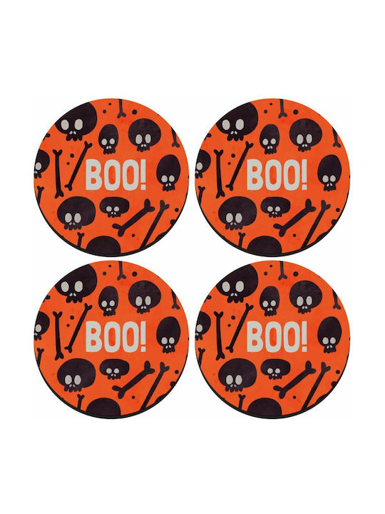 Koupakoupa Halloween Boo Σουβέρ Στρογγυλό Ξύλινο Πορτοκαλί 4τμχ