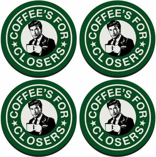 Koupakoupa Coffee's Closers Σουβέρ Στρογγυλό Ξύλινο Πράσινο 4τμχ