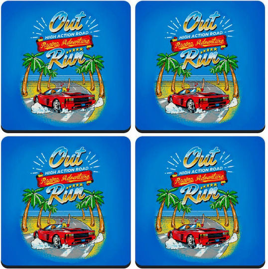 Koupakoupa Outrun Game Σουβέρ Ξύλινο Μπλε 4τμχ