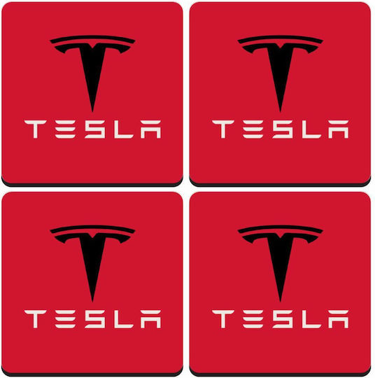 Koupakoupa Wooden Red Coasters Tesla Motors 4pcs