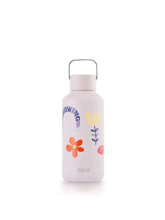 Equa Timeless Flwr Pwr Stainless Steel Water Bottle 600ml White