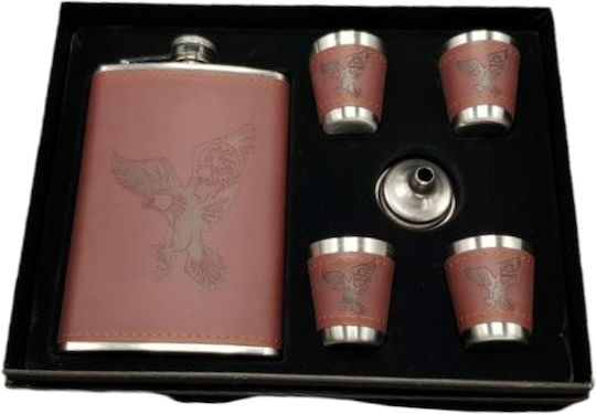 Eagle Set Sticlă Oțel inoxidabil cu Pahare de Shot & Pâlnie Maro 236ml