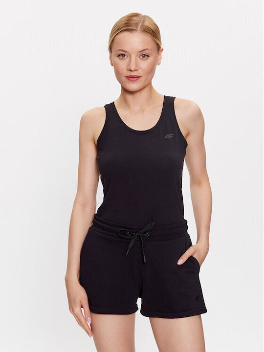 4F Damen Sportliche Bluse Ärmellos Black.