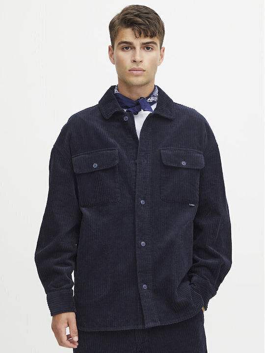 Μακρυμάνικo Κοτλέ Overshirt σε Κανονική Γραμμή Σκούρο Μπλε