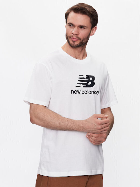 New Balance Essentials Stacked Bluza Bărbătească cu Mânecă Scurtă White MT31541
