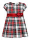 Children's Dress Short Sleeve Velvet Checked Set with Accessories Red