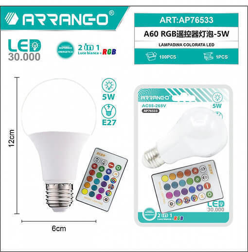 Arrango Bec Smart LED 5W pentru Dulie E27 și Formă A60 RGB