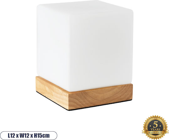 GloboStar Wood Table Lamp for Socket E27 with White Shade and Beige Base