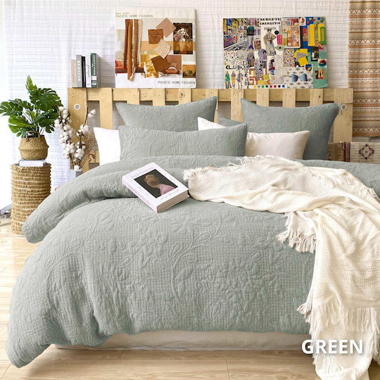 Down Town Home Pacific 680 Cotton Sateen Duvet Cover Set 230x250cm Double with 2 Pillowcases Green