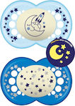 Mam Orthodontic Pacifiers Silicone Moon/Stars Blue - Blue Night for 16+ months 2pcs