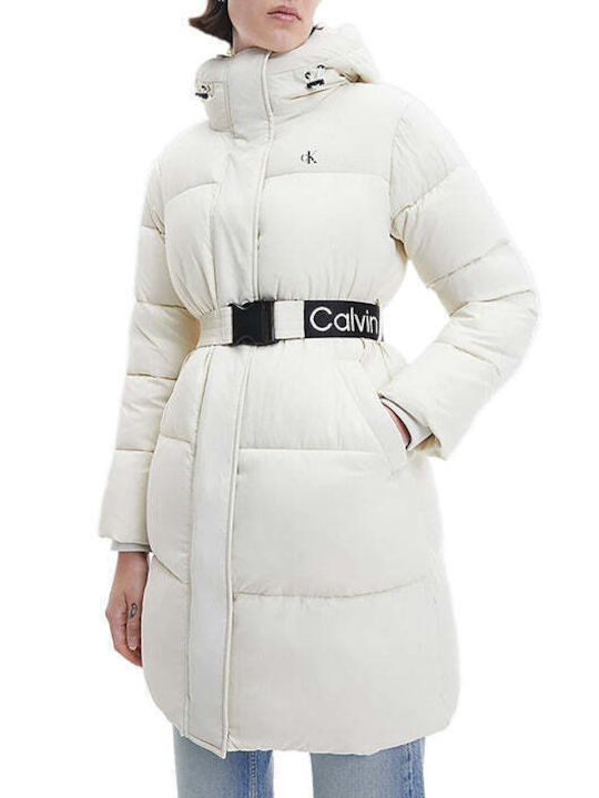 Calvin Klein Μακρύ Γυναικείο Puffer Μπουφάν για Χειμώνα Λευκό