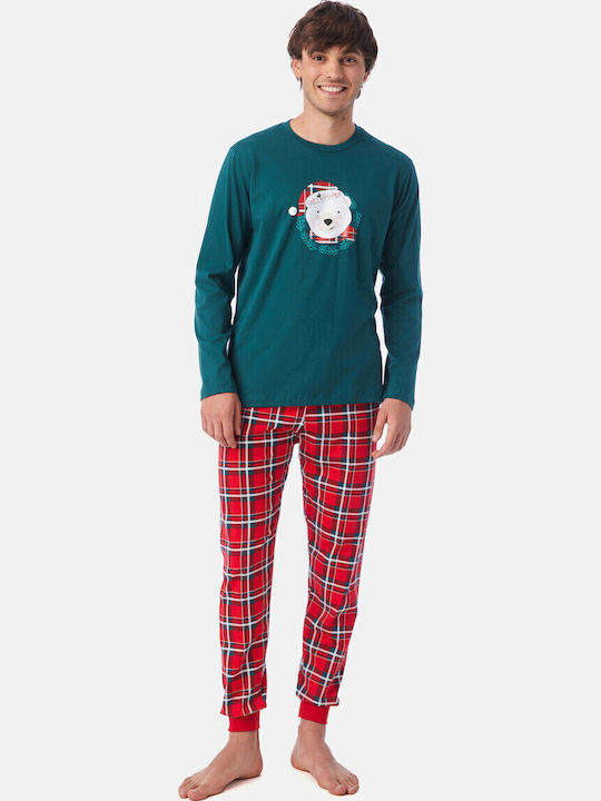 Minerva Men's Winter Checked Pajamas Set Green