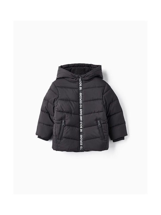 Zippy Kids Quilted Jacket with Hood Dark Grey