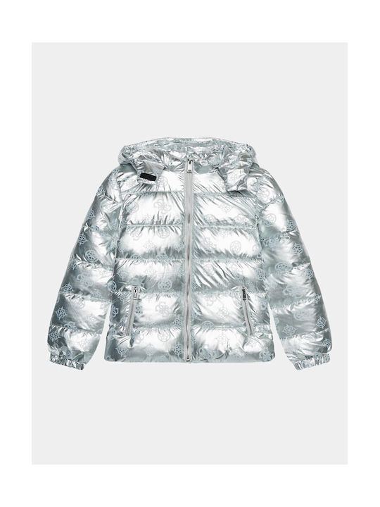 Guess Kids Quilted Jacket with Hood Silver