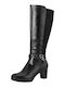 Envie Shoes Leder Damenstiefel mit mittlerem Absatz Schwarz