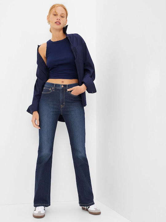 '70s Hoch tailliert Damenjeans Schlaghose Dark Wash
