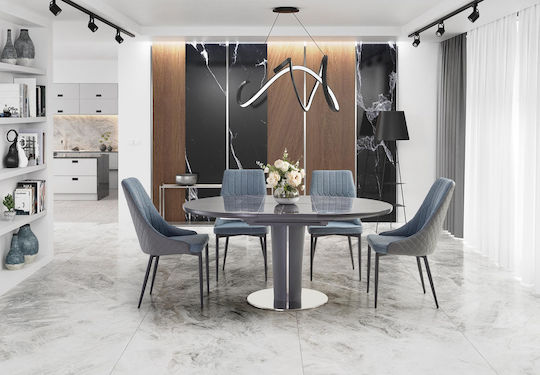 Ricardo Oval Dining Room Table Wooden with Metal Frame Gray 120x120x76cm Ricardo Oval Dining Room Table Wooden with Metal Frame Gray 120x120x76cm