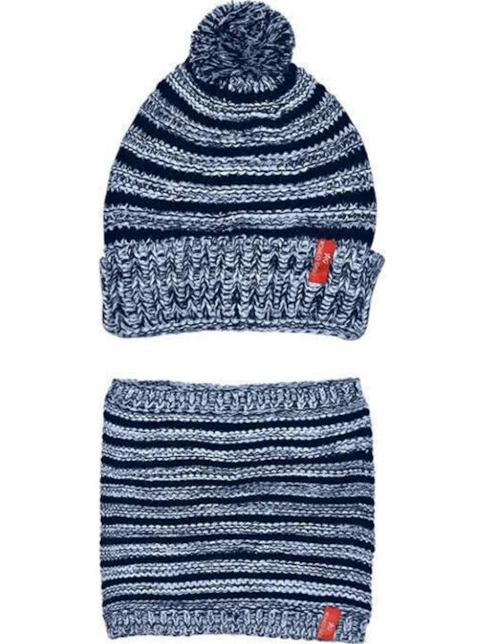 Unisex Set with Beanie Knitted in Blue color