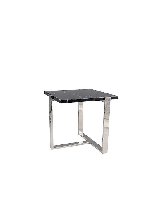 Vela B Square Table with Marble Surface Czarny Marmur / Srebrny 61x61cm