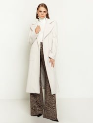 Toi&Moi Women's Long Coat with Buttons White