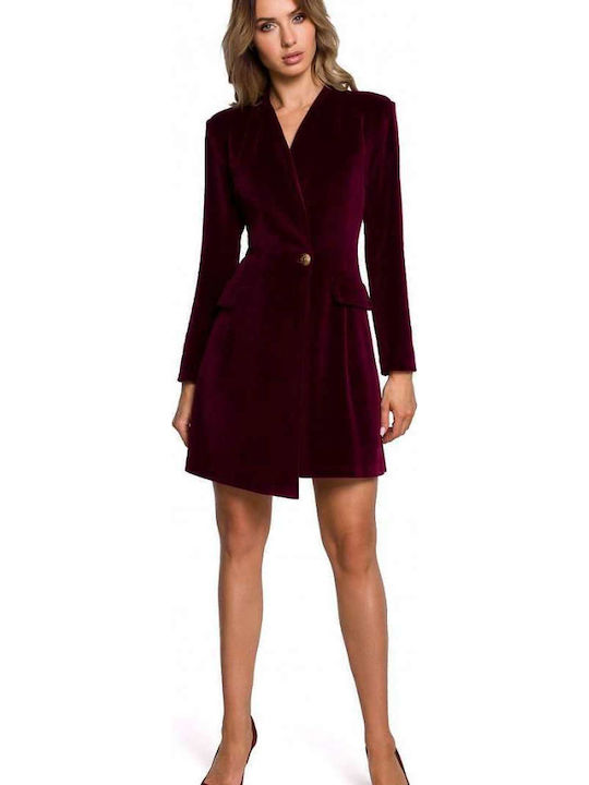 M562 Mini Abendkleid Hemdkleid Samt Burgundy