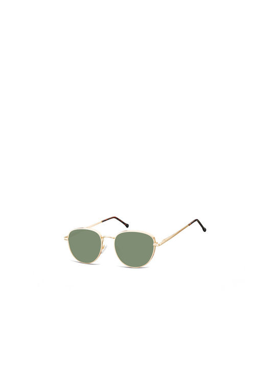 Sunoptic Sunglasses with Gold Metal Frame and Green Lens SG-918B