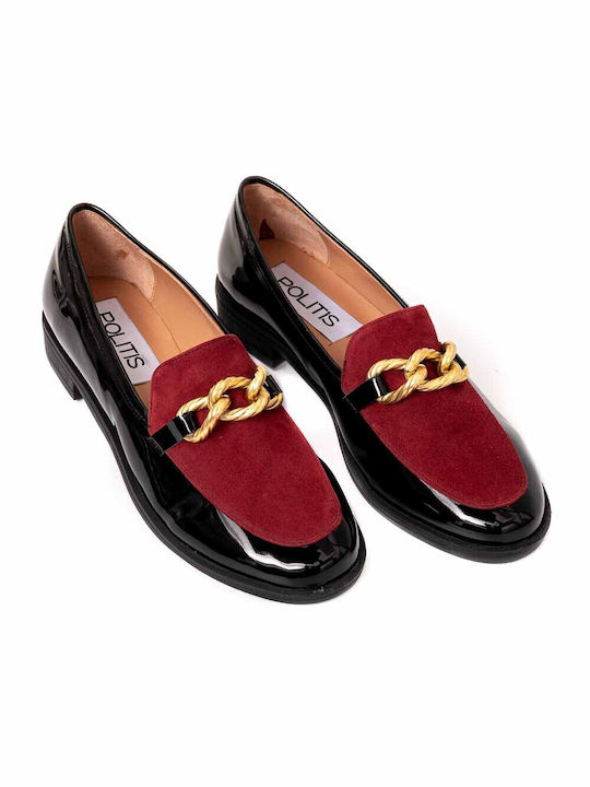 Politis shoes Women's Patent Leather Moccasins Burgundy